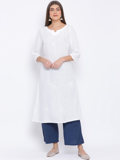 

Oxolloxo Women White Embroidered Straight Kurta