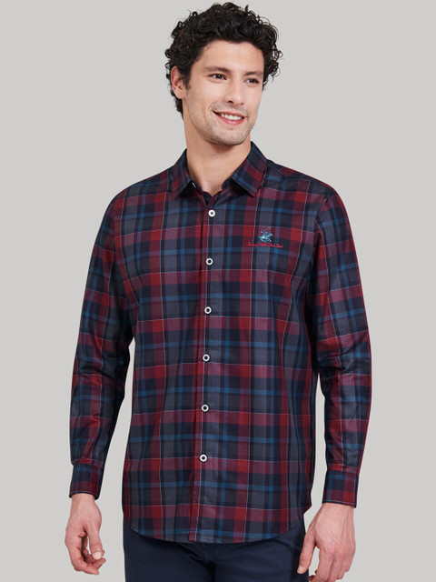 

Beverly Hills Polo Club Men Maroon & Blue Regular Fit Checked Casual Shirt