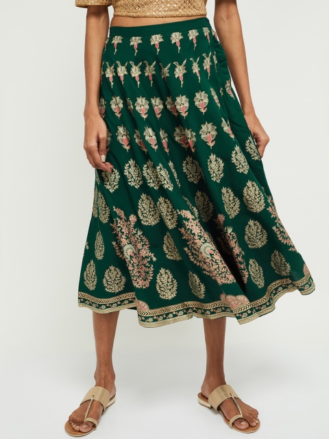 

max Women Green & Pink Floral Printed Flared Skirt