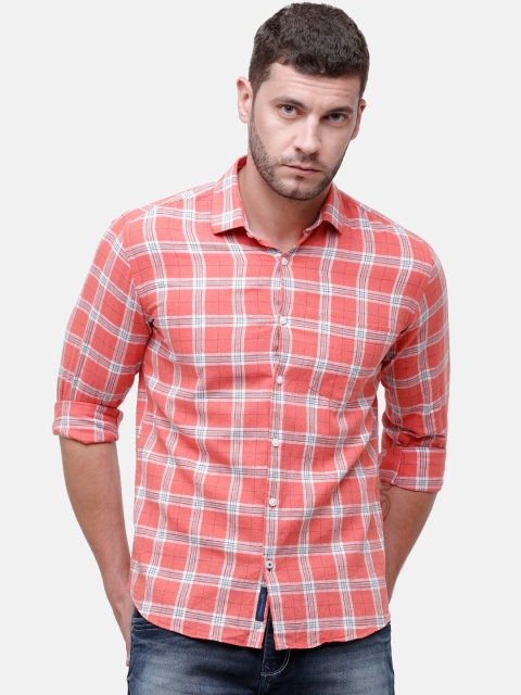 

CAVALLO by Linen Club Men Cotton Linen Red & White Checked Casual Shirt