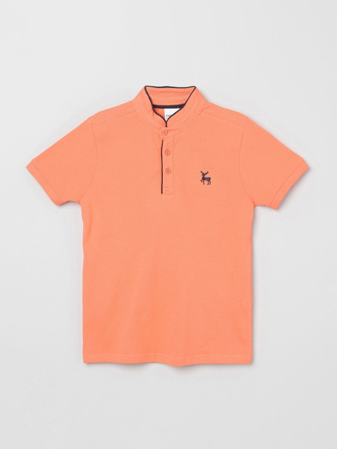 

max Boys Orange Solid Henley Neck T-shirt