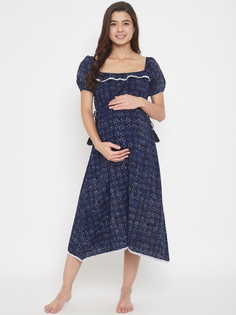 

The Kaftan Company Women Navy Blue Printed A-Line Dress