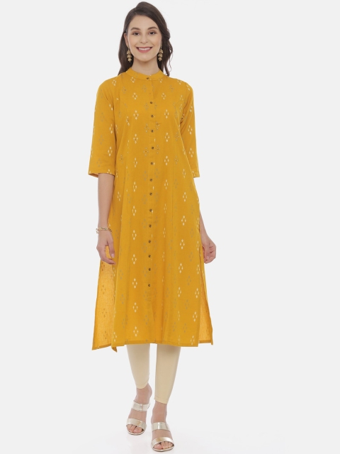 

Neerus Women Mustard Woven Design Straight Kurta