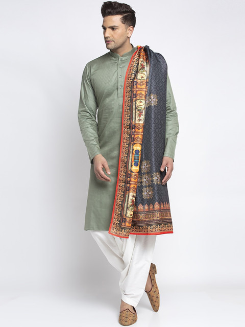 

MAXENCE Men Olive Green Solid Kurta with Salwar & Dupatta