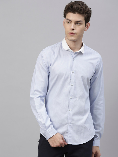 

RARE RABBIT Men Blue Tailored Fit Printed Casual Shirt