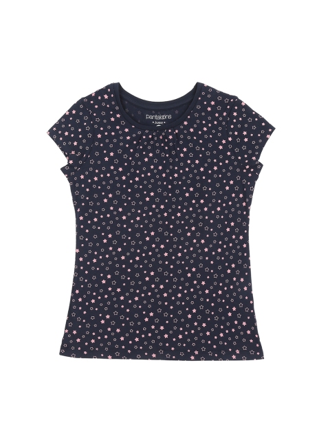

Pantaloons Junior Girls Navy Blue Printed Round Neck Cotton Pure Cotton T-shirt