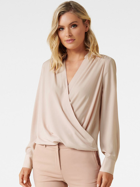 

Forever New Women Beige Solid Wrap Top
