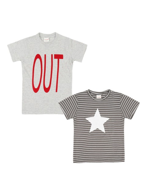 

RAINE AND JAINE Boys Grey Striped Round Neck T-shirt