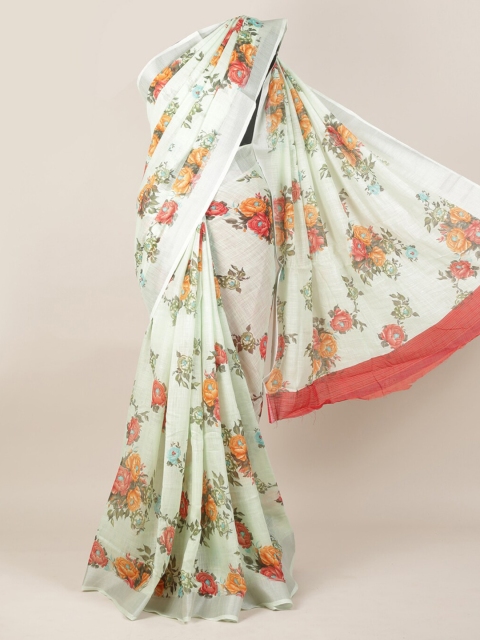 

Pothys Green Printed Linen Blend Saree with Zari Border