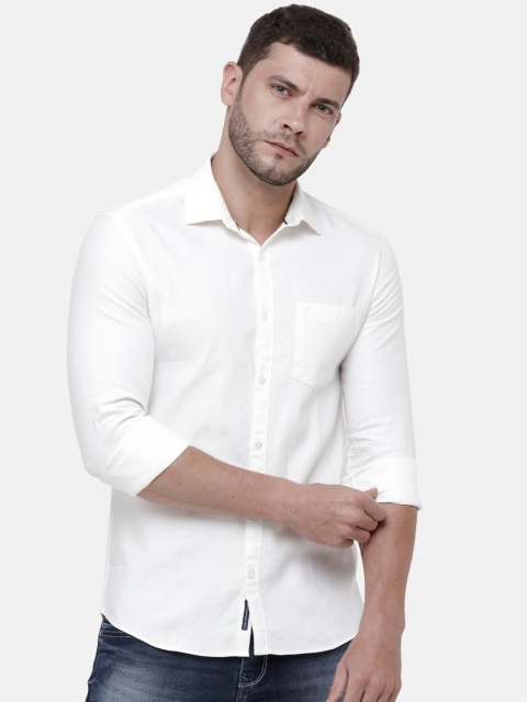 

CAVALLO by Linen Club Men Cotton Linen White Regular Fit Solid Casual Shirt