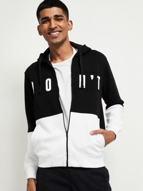 

max Men Black & White Colourblocked Hooded Sweatshirt