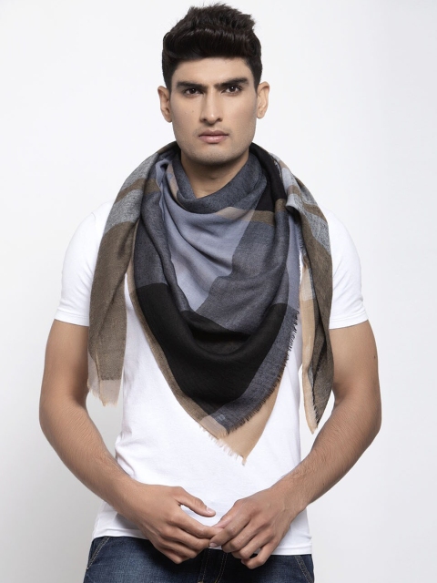 

Calvadoss Men Blue & Black Checked Merino Wool Muffler