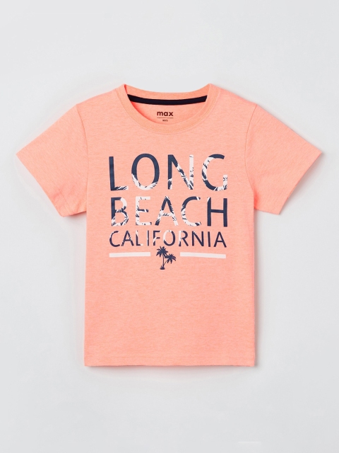 

max Boys Peach-Coloured Printed Round Neck Cotton T-shirt
