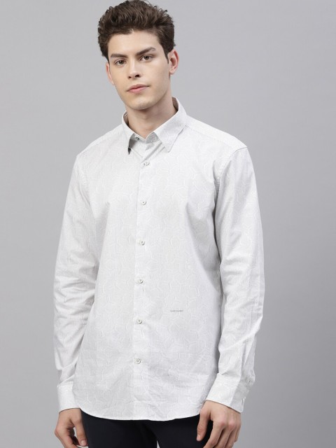 

RARE RABBIT Men White Tailored Fit Printed Casual Shirt