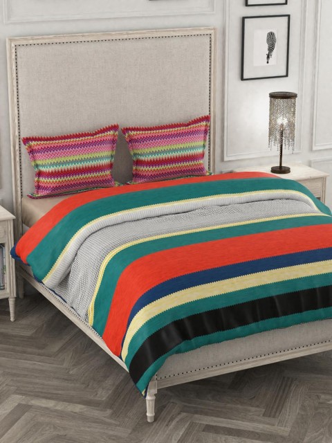 

Portico New York White & Green Printed Double Extra Large Bedding Set
