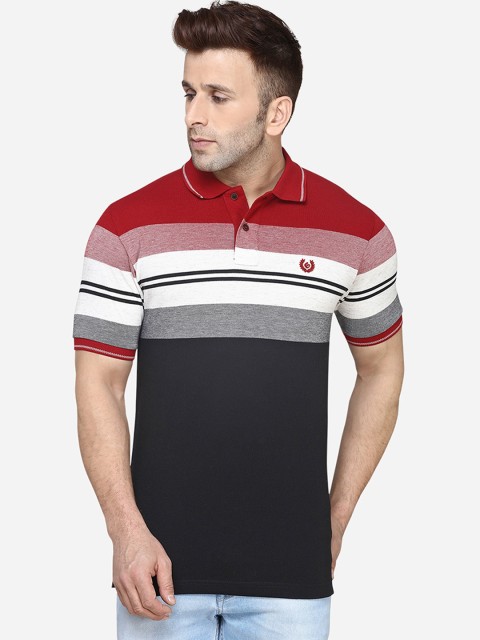 

Greenfibre Men Black Striped Polo Collar T-shirt