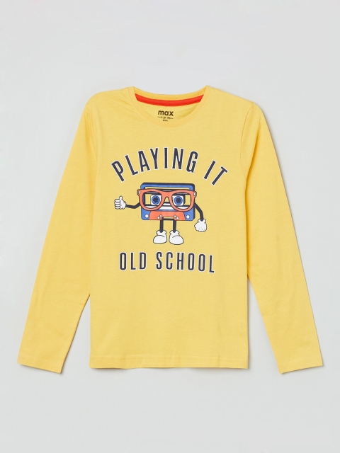 

max Boys Yellow Printed Round Neck T-shirt