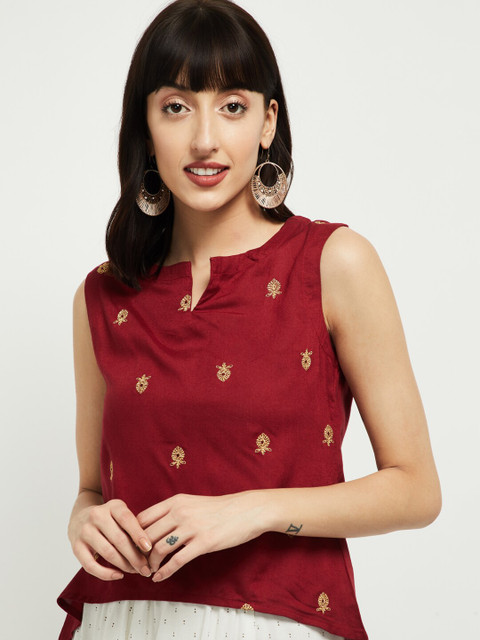 

max Women Maroon Embellished Top