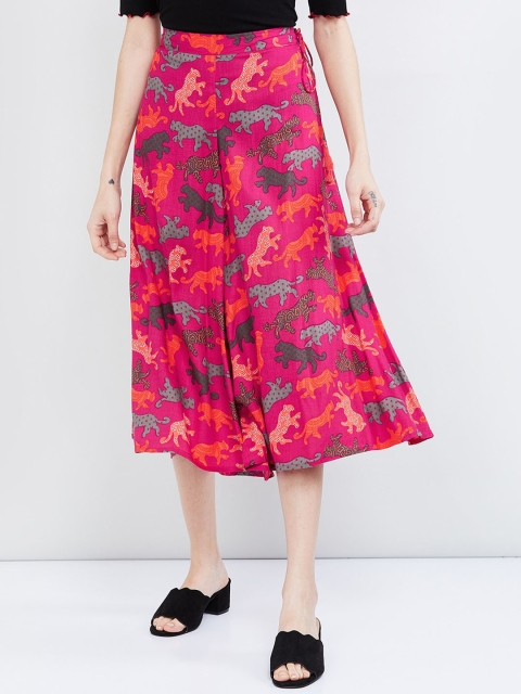 

max Women Fuchsia Pink Printed Flared Palazzos