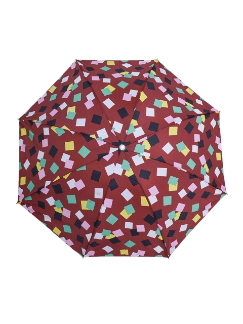 LOOM LEGACY Unisex Brown & Black Geometric Printed 3 Fold Manual Umbrella