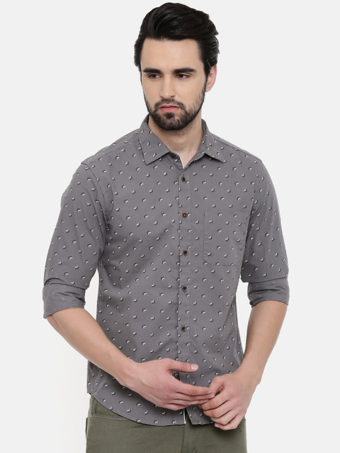 

IMYOUNG Men Grey Slim Fit Printed Casual Shirt