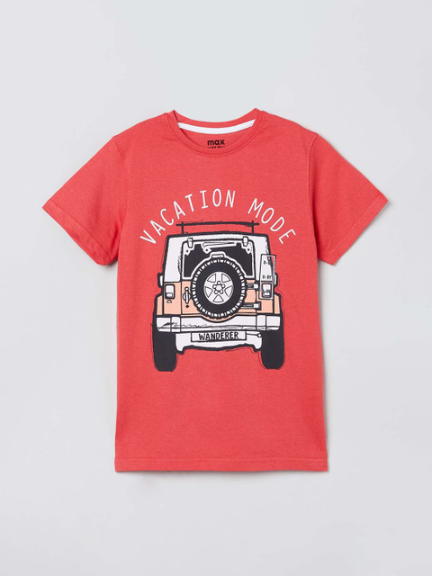 

max Boys Red Printed Round Neck T-shirt