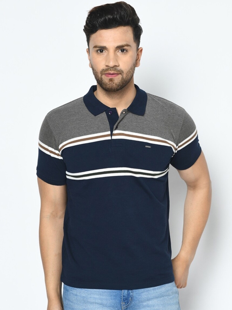

Duke Men Blue Striped Polo Collar T-shirt