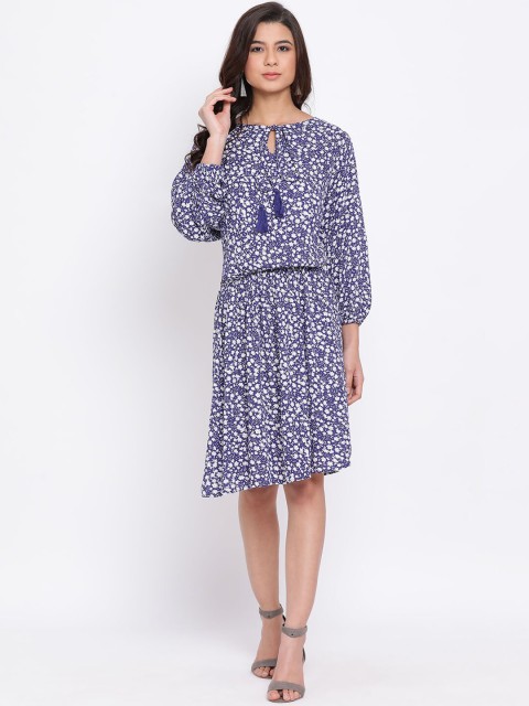 

Oxolloxo Women Blue Printed Blouson Dress