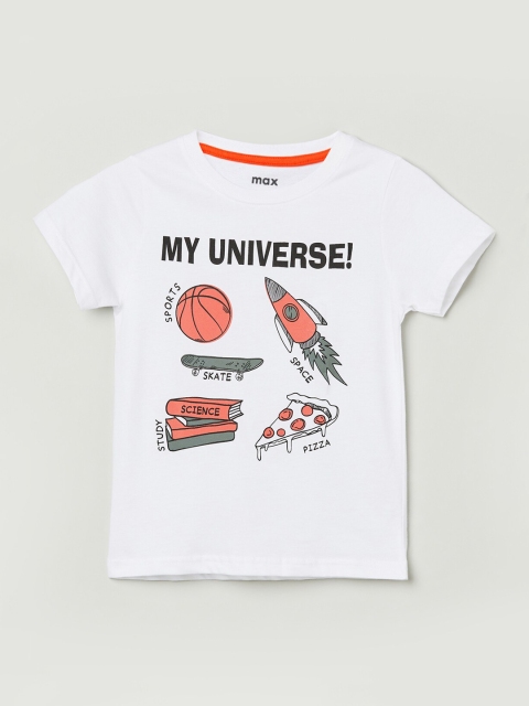 

max Boys White Printed Round Neck T-shirt