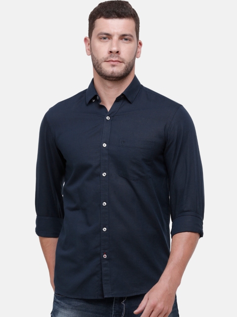 

CAVALLO by Linen Club Men Cotton Linen Navy Blue Regular Fit Solid Casual Shirt