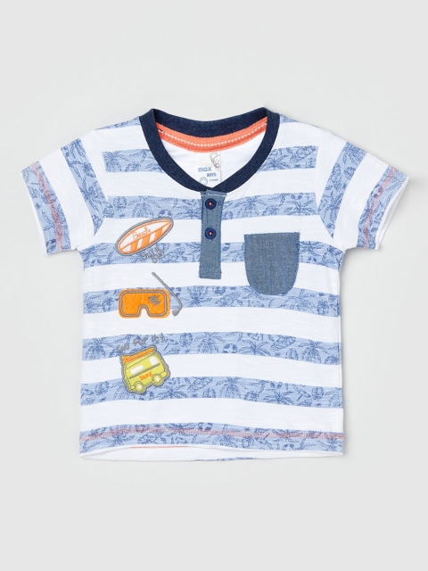 

max Boys Blue Striped Henley Neck Cotton T-shirt