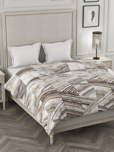 Portico New York White & Brown Geometric Printed Cadence King Duvet Cover