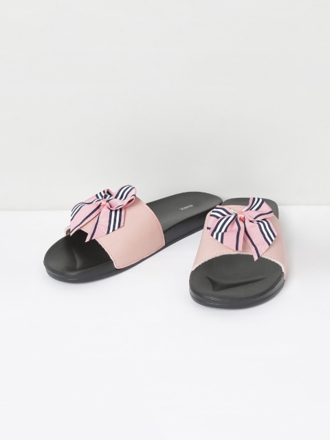 

max Women Pink Solid PU Open Toe Flats