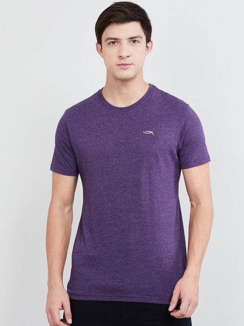 

max Men Purple Solid Round Neck Lounge T-shirt