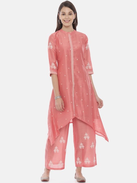 

Neerus Women Coral & White Embroidered Kurta with Palazzos