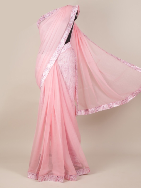 

Pothys Pink Solid Poly Georgette Saree