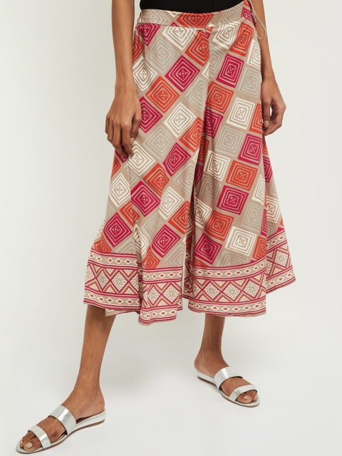 max Women Beige & Red Regular Fit Printed Culottes