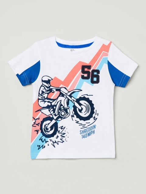 

max Boys White Printed Round Neck T-shirt