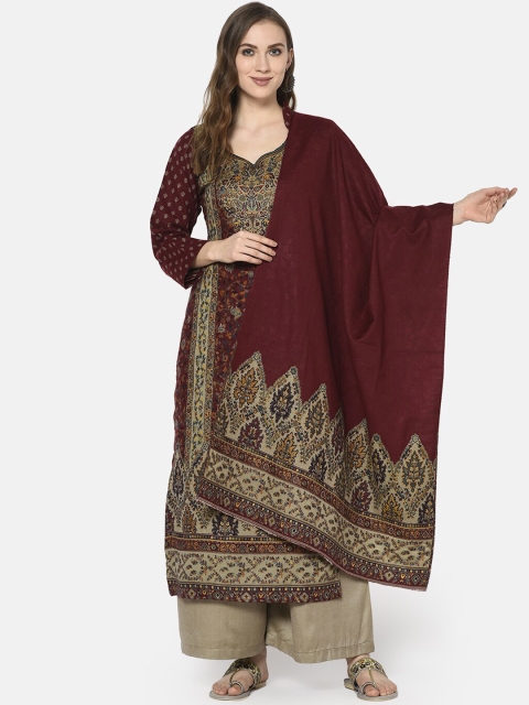 Safaa Maroon & Beige Viscose Rayon Unstitched Dress Material