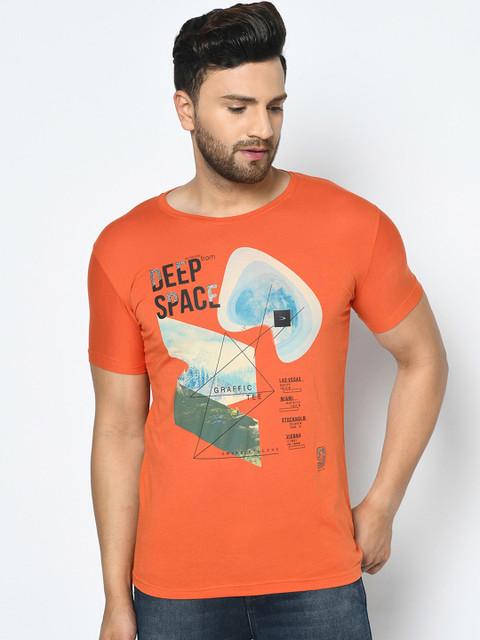 

Duke Men Orange Printed Round Neck T-shirt