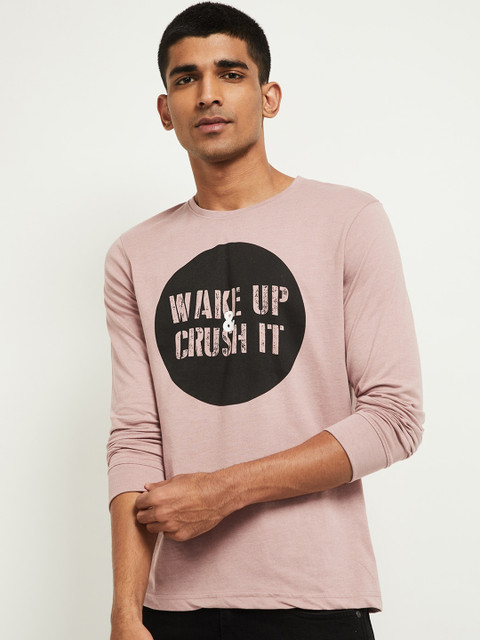 

max Men Pink Printed Round Neck T-shirt