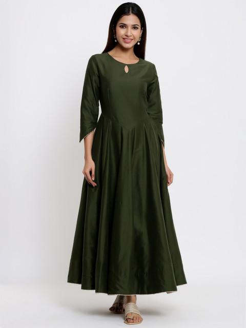 

Indian Virasat Women Green Solid Maxi Dress