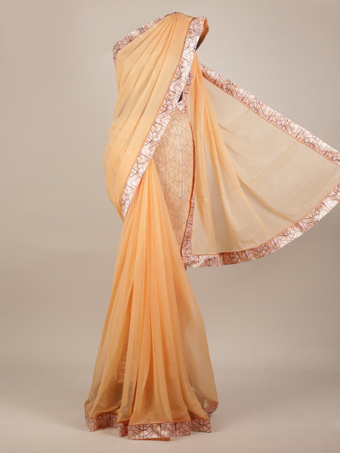 

Pothys Peach-Coloured Solid Poly Georgette Saree
