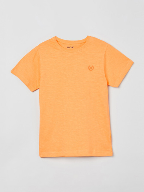 

max Boys Orange Solid Cotton Round Neck T-shirt