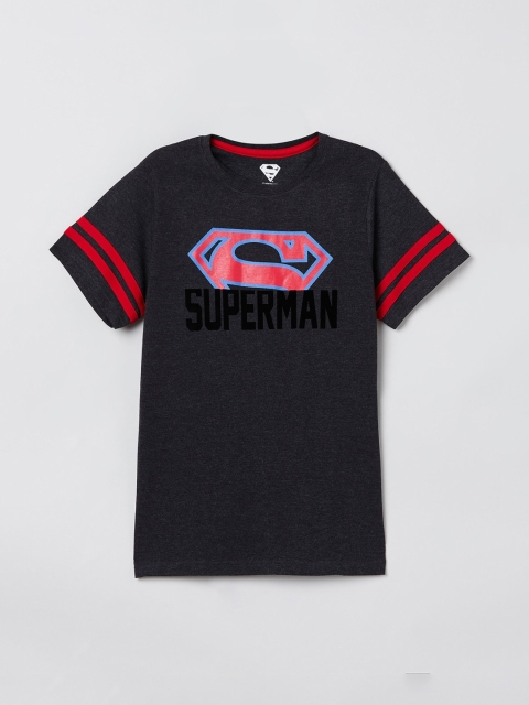 

max Boys Charcoal Grey Superman Printed Round Neck T-shirt