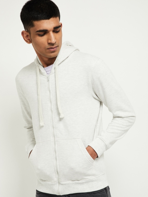 max Men White Solid Hooded Sweatshirt