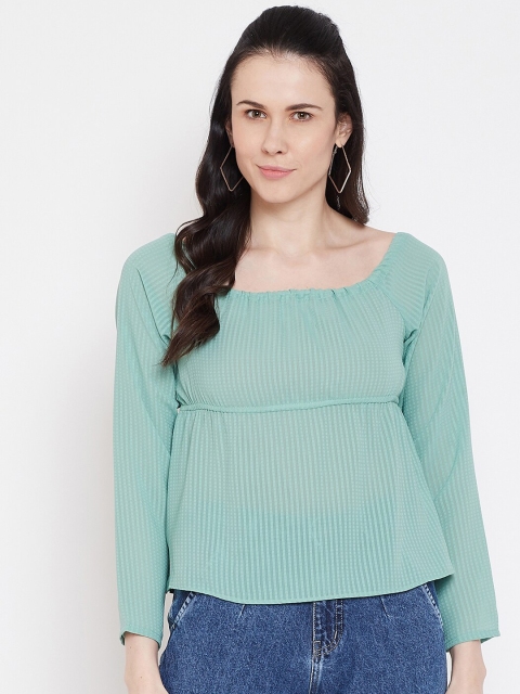 

Imfashini Women Sea Green Self Design Peplum Top