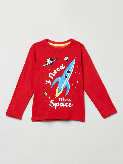 

max Boys Red Printed Round Neck Cotton T-shirt