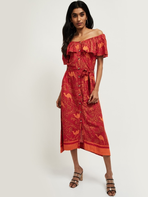 

max Women Coral Printed A-Line Dress