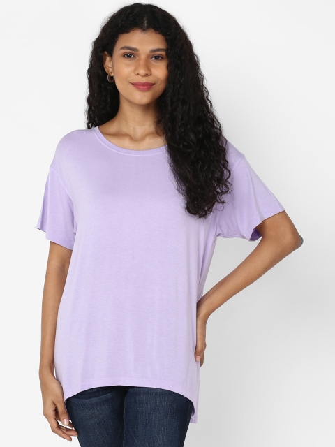 

AMERICAN EAGLE OUTFITTERS Women Purple Solid Round Neck T-shirt